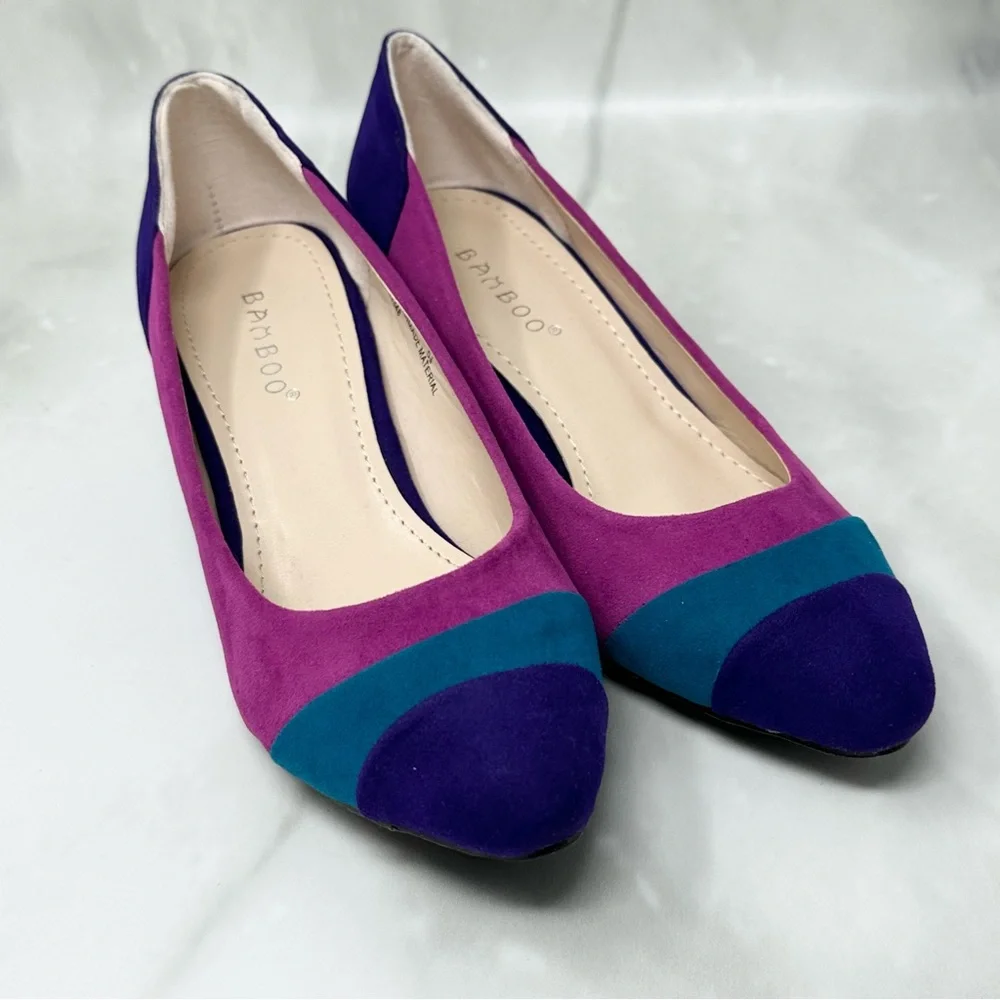 Retro 80s Inspired Color Block Multicolor Wedge Heels NEW